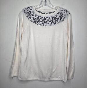 Bass cream grey snowflake design long sleeve sweater - small